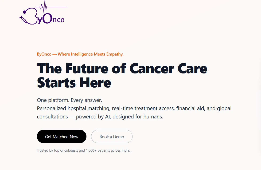 ByOnco: modern Indian hospital setting, realistic cinematic look